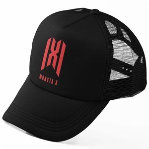 🆕Monsta X Red Logo Fan Foam Trucker Hat Mesh Snapback Cap Black